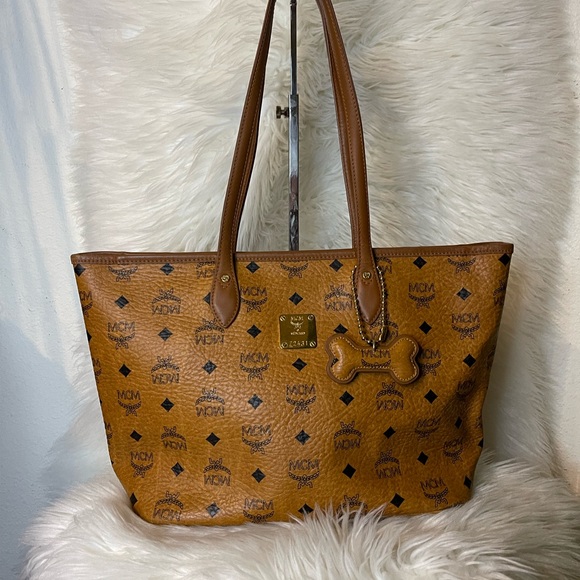 MCM Bags Original Mcm Cognac Visetos Shopper Tote With Bone Poshmark